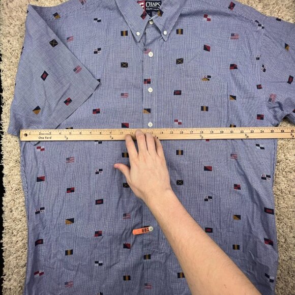 CHAPS Ralph Lauren Shirt Large Blue Check Button Up S/S Travel Countries Flags - Picture 4 of 9
